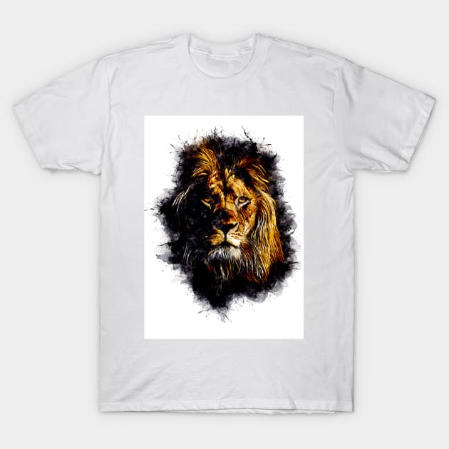 Lion Head Abstract Animal Face Watercolor Splatter Illustration T-Shirt by Naumovski